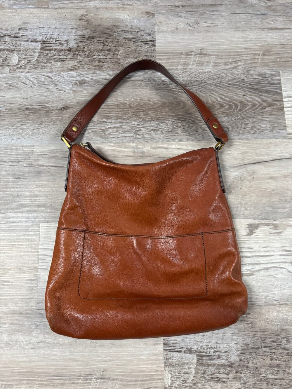 Vintage Y2K Fossil Cognac Brown Leather Hobo Shoulder Bag Boho Slouchy Purse